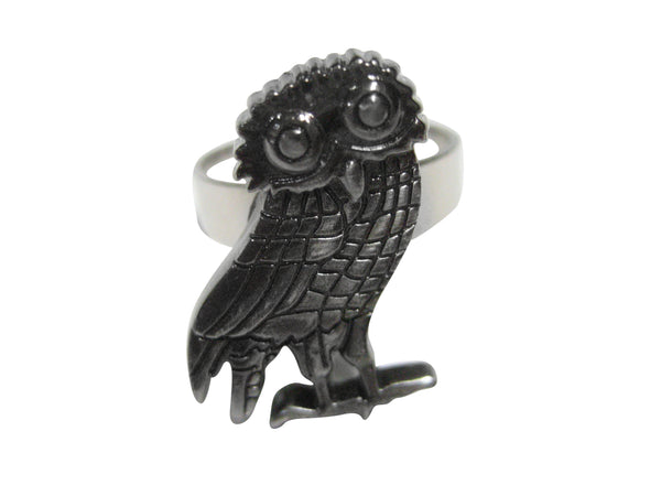 Gunmetal Toned Detailed Owl of Athena Bird Adjustable Size Fashion Ring