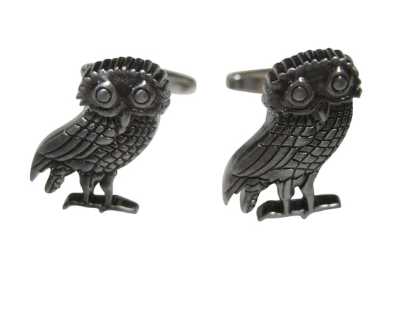Gunmetal Toned Detailed Owl of Athena Bird Cufflinks