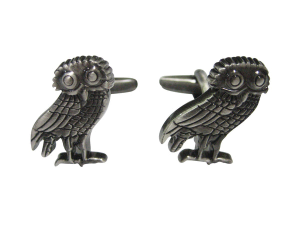 Gunmetal Toned Detailed Owl of Athena Bird Cufflinks