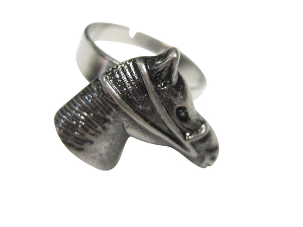 Gunmetal Toned Equestrian Horse Head Adjustable Size Fashion Ring
