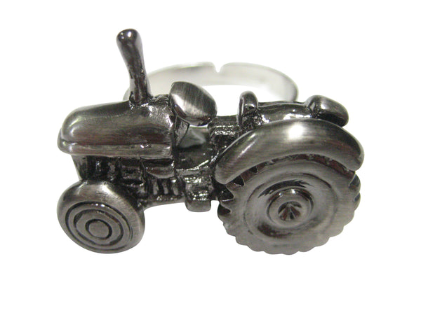 Gunmetal Toned Farm Tractor Adjustable Size Fashion Ring