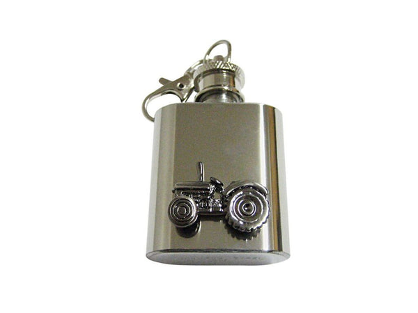 Gunmetal Toned Farming Tractor 1 Oz. Stainless Steel Key Chain Flask