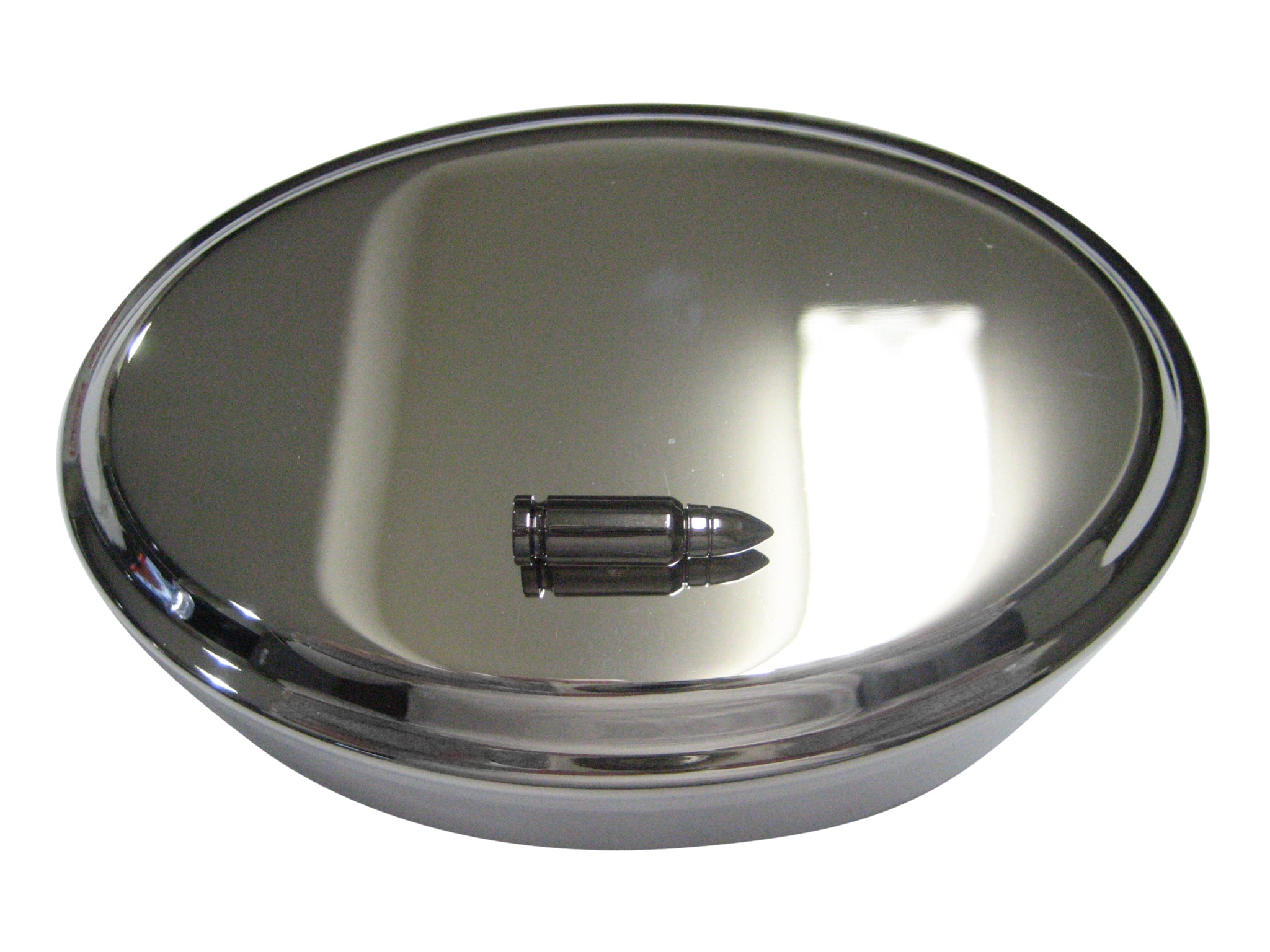 Gunmetal Toned Gun Bullet Design Oval Trinket Jewelry Box