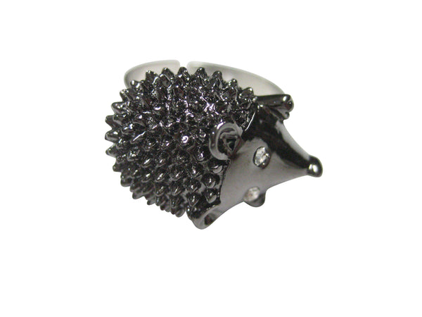 Gunmetal Toned Hedgehog Adjustable Size Fashion Ring
