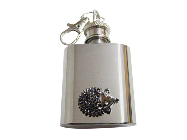 Gunmetal Toned Hedgehog 1 Oz. Stainless Steel Key Chain Flask