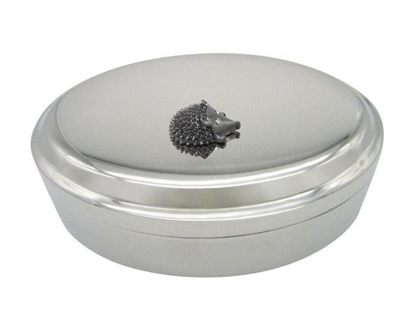 Gunmetal Toned Hedgehog Pendant Oval Trinket Jewelry Box