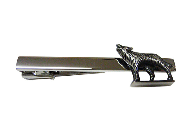 Gunmetal Toned Howling Wolf Square Tie Clip