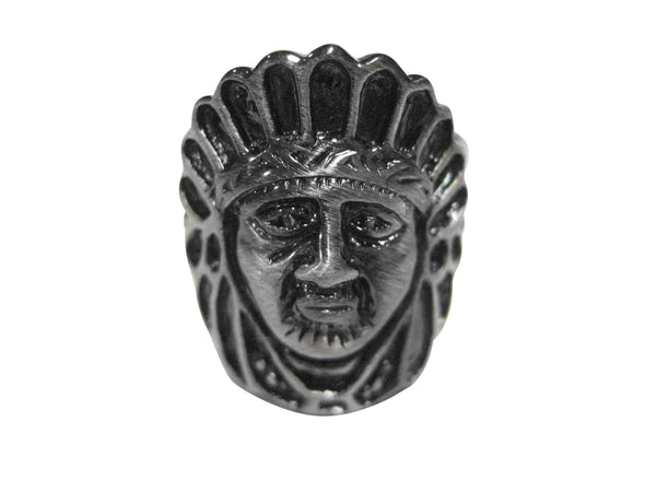 Gunmetal Toned Indian Chief Head Adjustable Size Fashion Ring