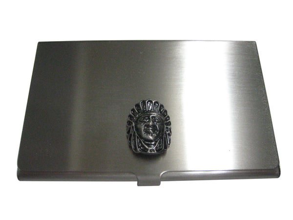 Gunmetal Toned Indian Chief Head Business Card Holder