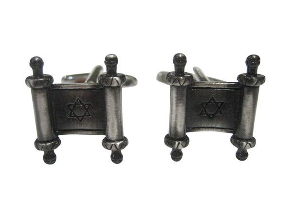 Gunmetal Toned Jewish Torah Scroll Religious Cufflinks