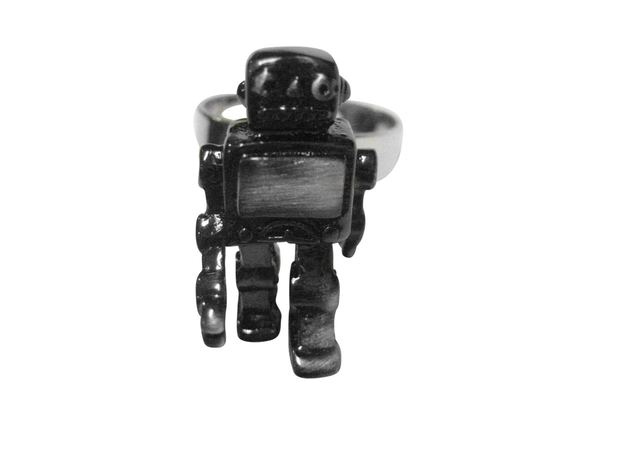 Gunmetal Toned Retro Robot Adjustable Size Fashion Ring