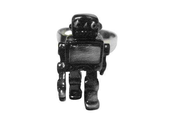 Gunmetal Toned Retro Robot Adjustable Size Fashion Ring