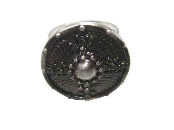 Gunmetal Toned Round Medieval Shield Adjustable Size Fashion Ring