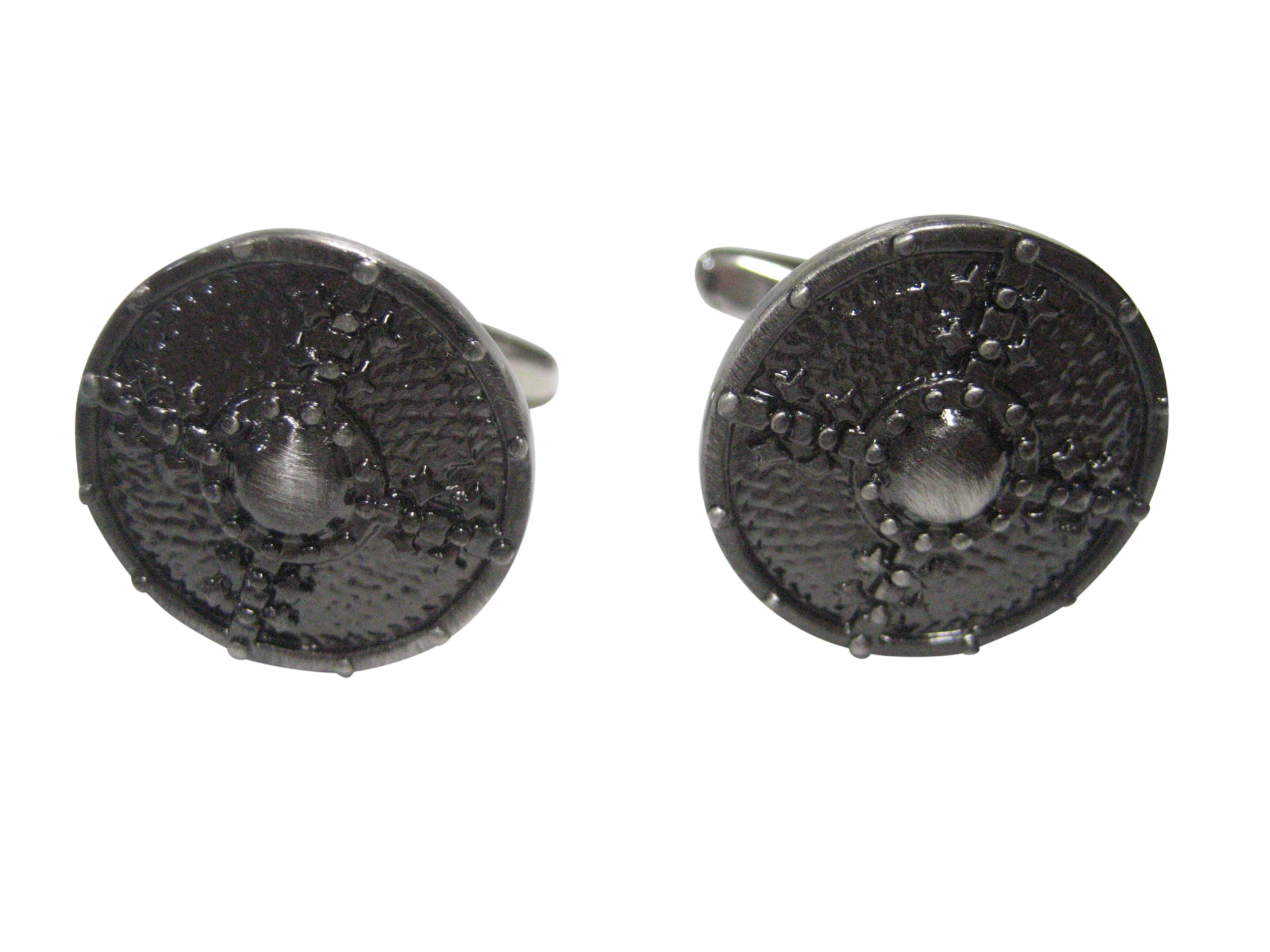 Gunmetal Toned Round Medieval Shield Cufflinks