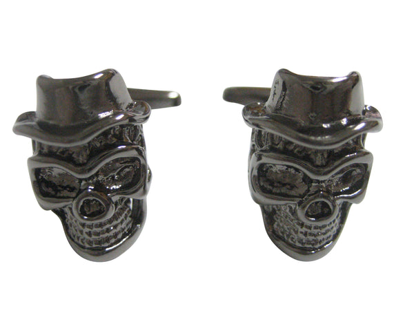 Gunmetal Toned Skull with Hat Cufflinks