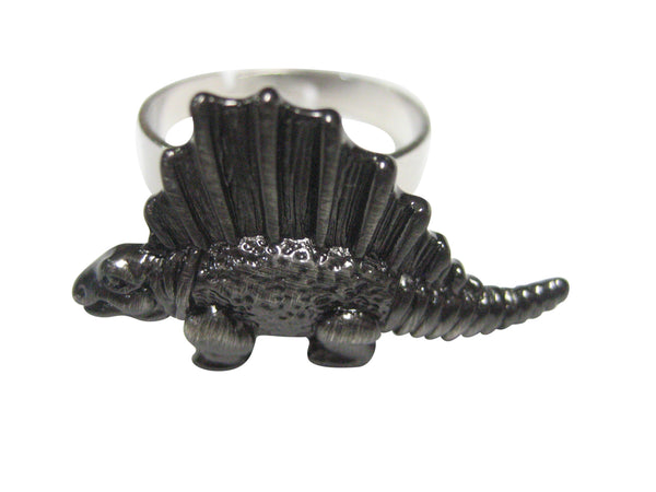 Gunmetal Toned Textured Dinosaur Adjustable Size Fashion Ring