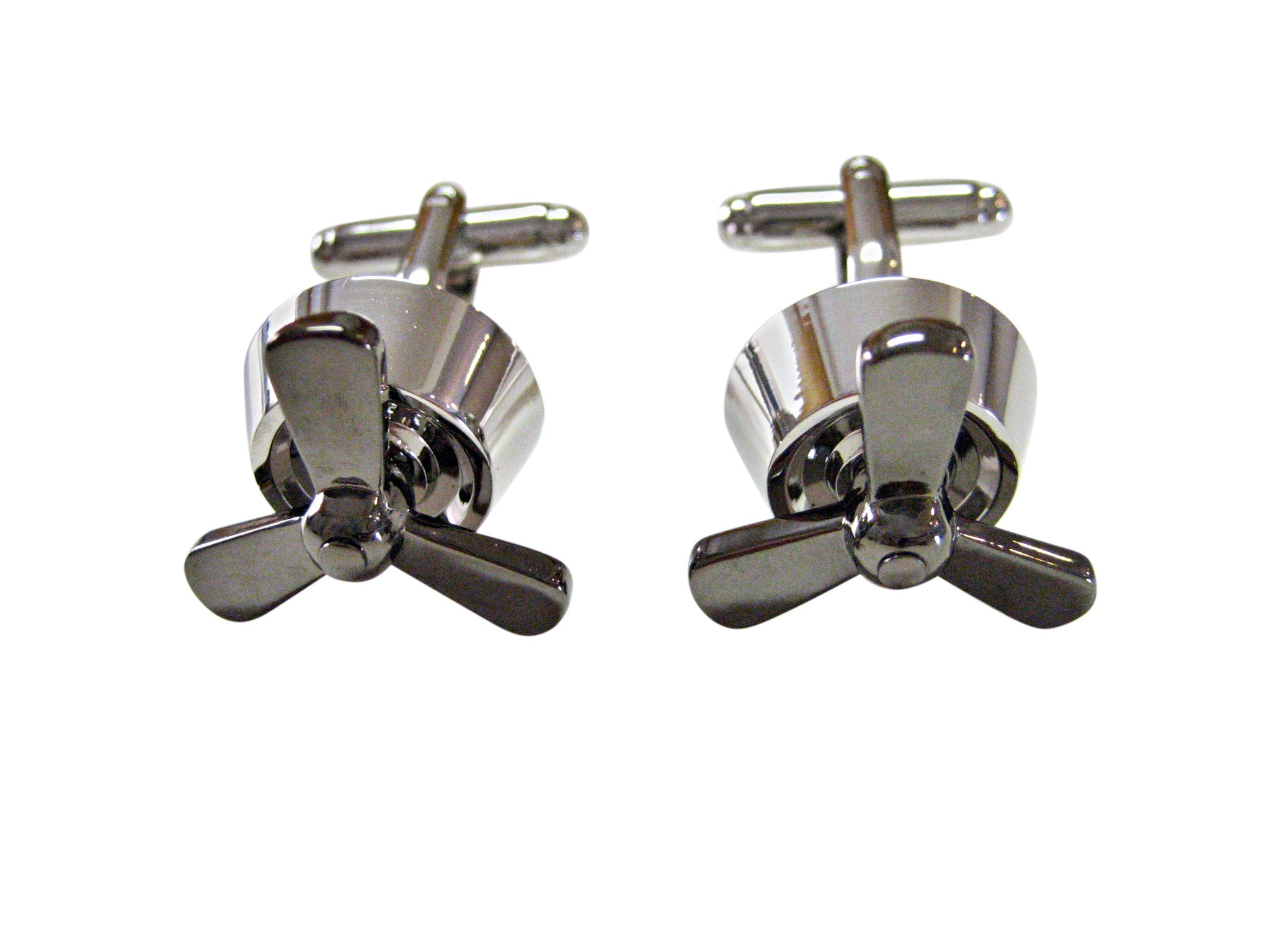 Gunmetal and Silver Toned Propellor Cufflinks
