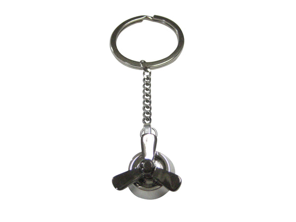 Gunmetal and Silver Toned Airplane Propellor Pendant Keychain