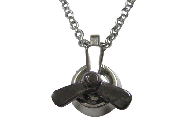Gunmetal and Silver Toned Airplane Propellor Pendant Necklace
