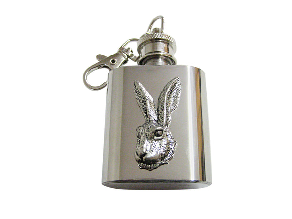 Hare Rabbit Head 1 Oz. Stainless Steel Key Chain Flask