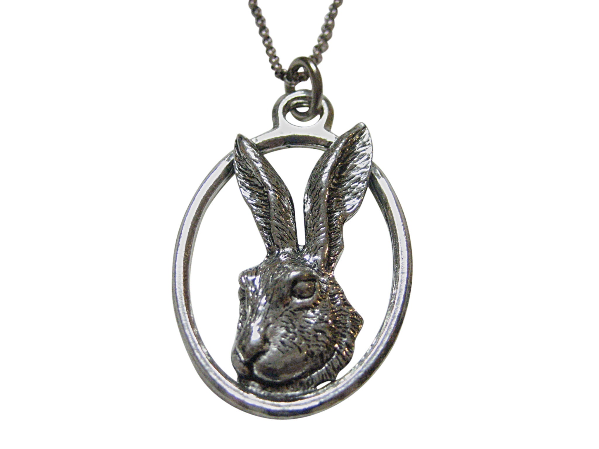 Hare Rabbit Large Oval Pendant Necklace