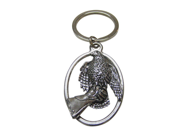 Hawk Bird and Glove Oval Key Chain