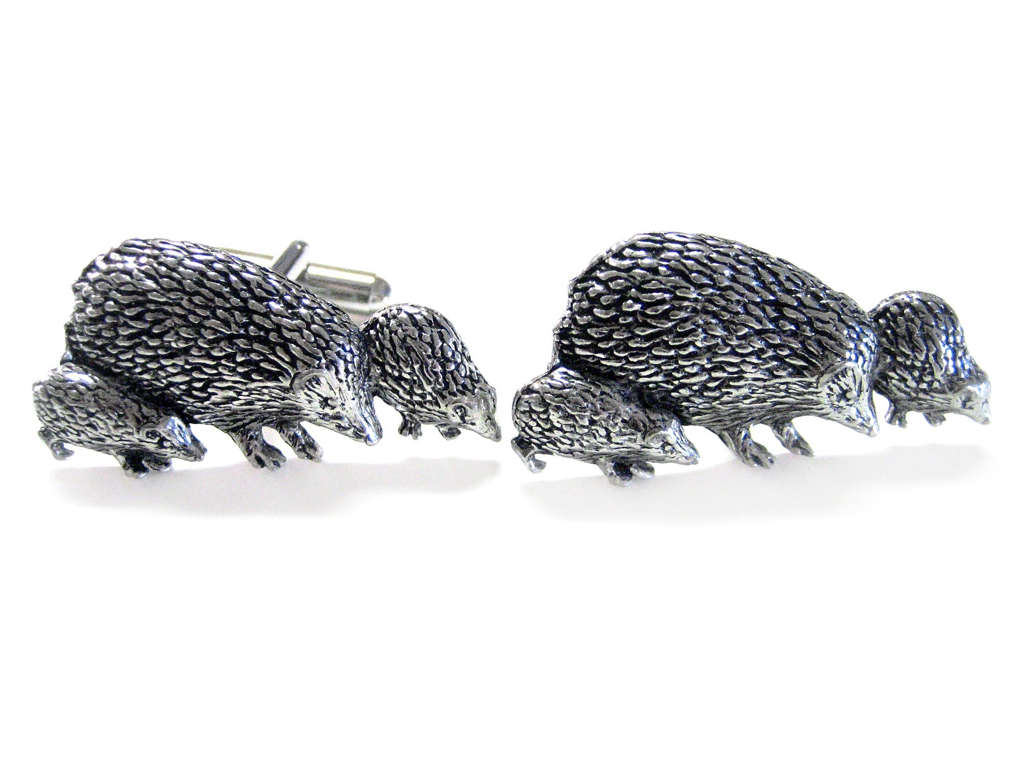 Hedgehog family pewter cufflinks