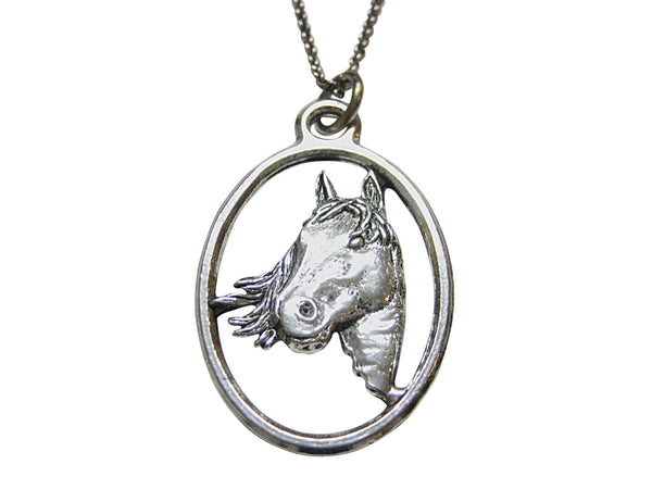 Horse Head Large Oval Pendant Necklace