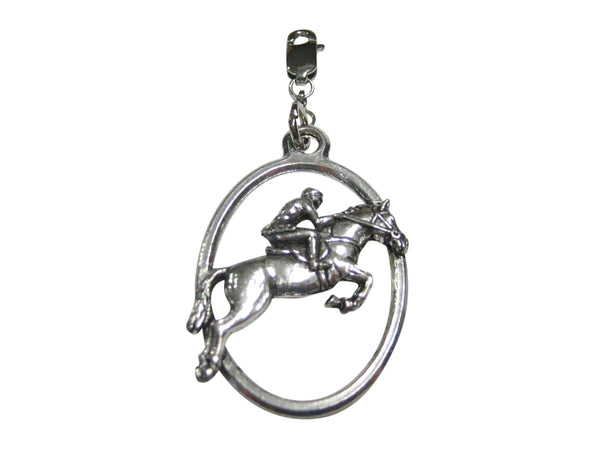 Horse Racing Jockey Large Oval Pendant Zipper Pull Charm
