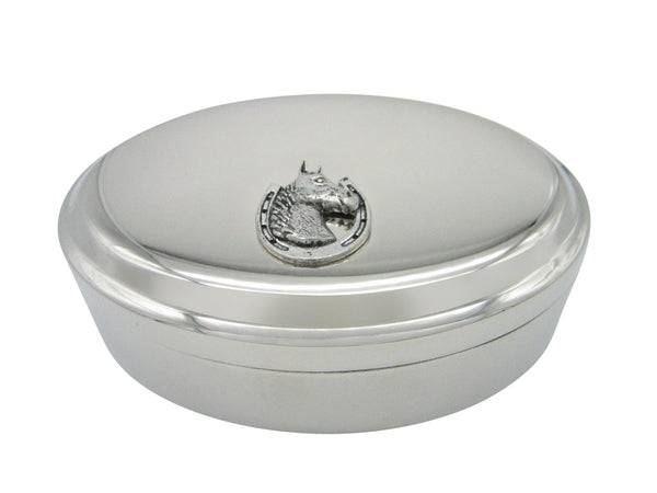 Horse and Horse Shoe Pendant Oval Trinket Jewelry Box