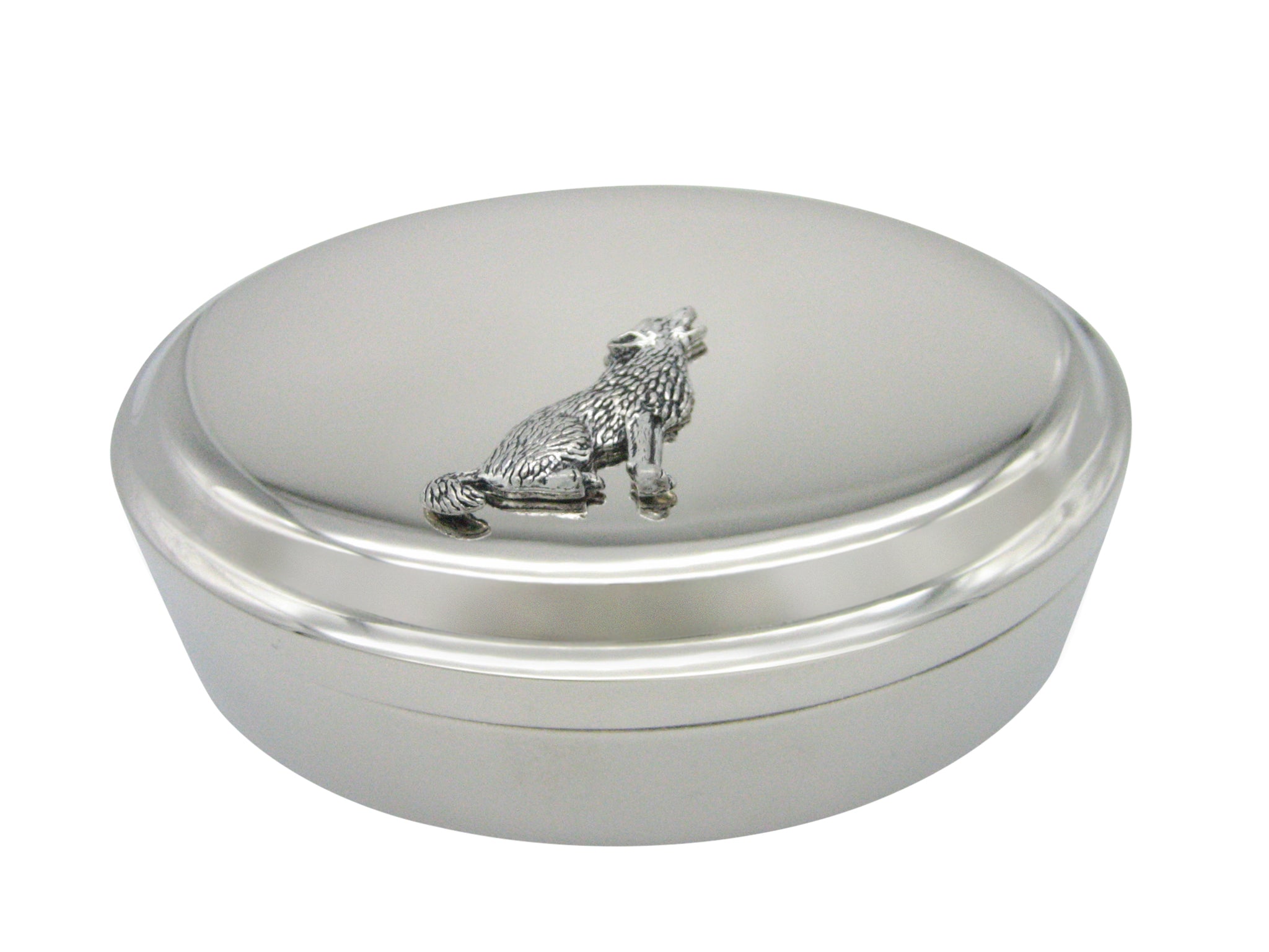 Howling Wolf Pendant Oval Trinket Jewelry Box