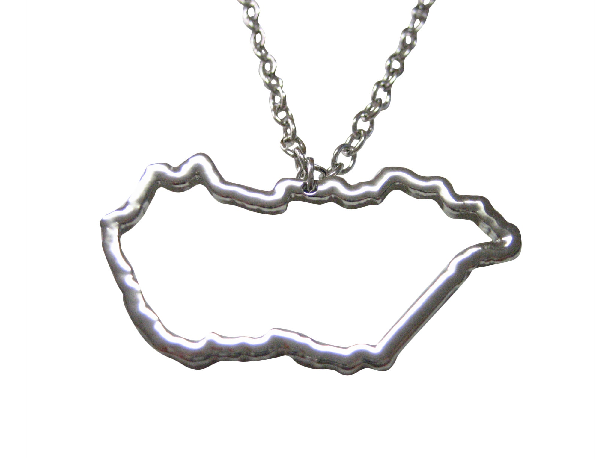 Silver Toned Hungary Map Outline Pendant Necklace