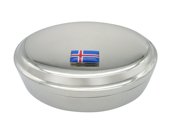Iceland Flag Pendant Oval Trinket Jewelry Box