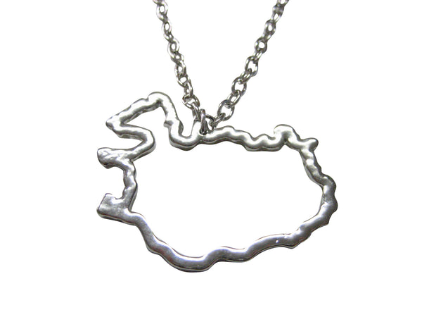 Silver Toned Iceland Map Outline Pendant Necklace