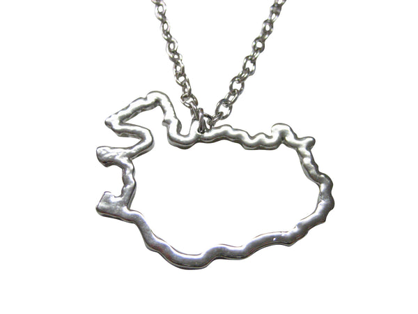 Silver Toned Iceland Map Outline Pendant Necklace