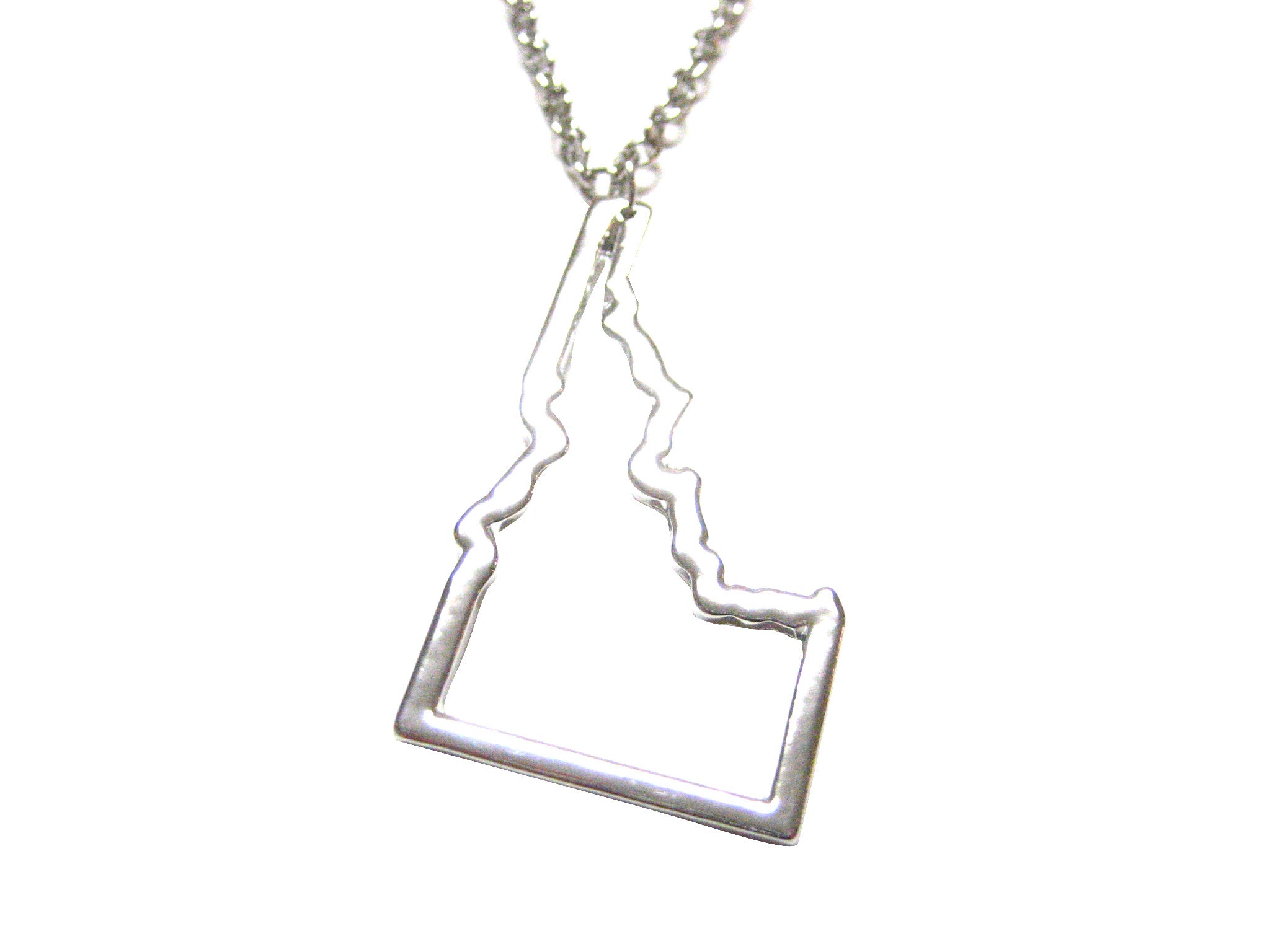 Silver Toned Idaho State Map Outline Pendant Necklace