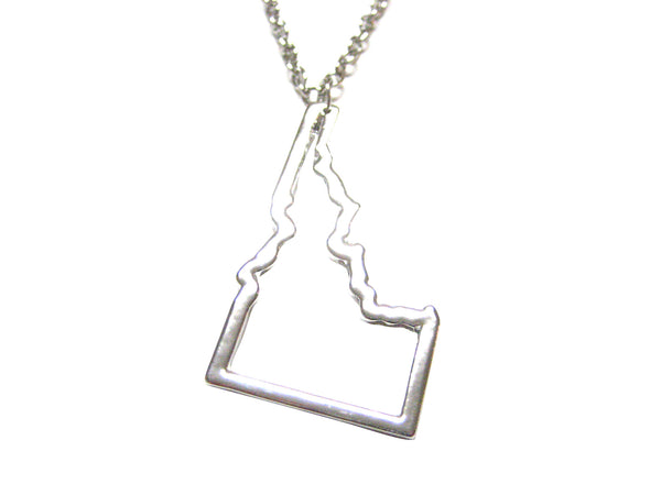 Silver Toned Idaho State Map Outline Pendant Necklace