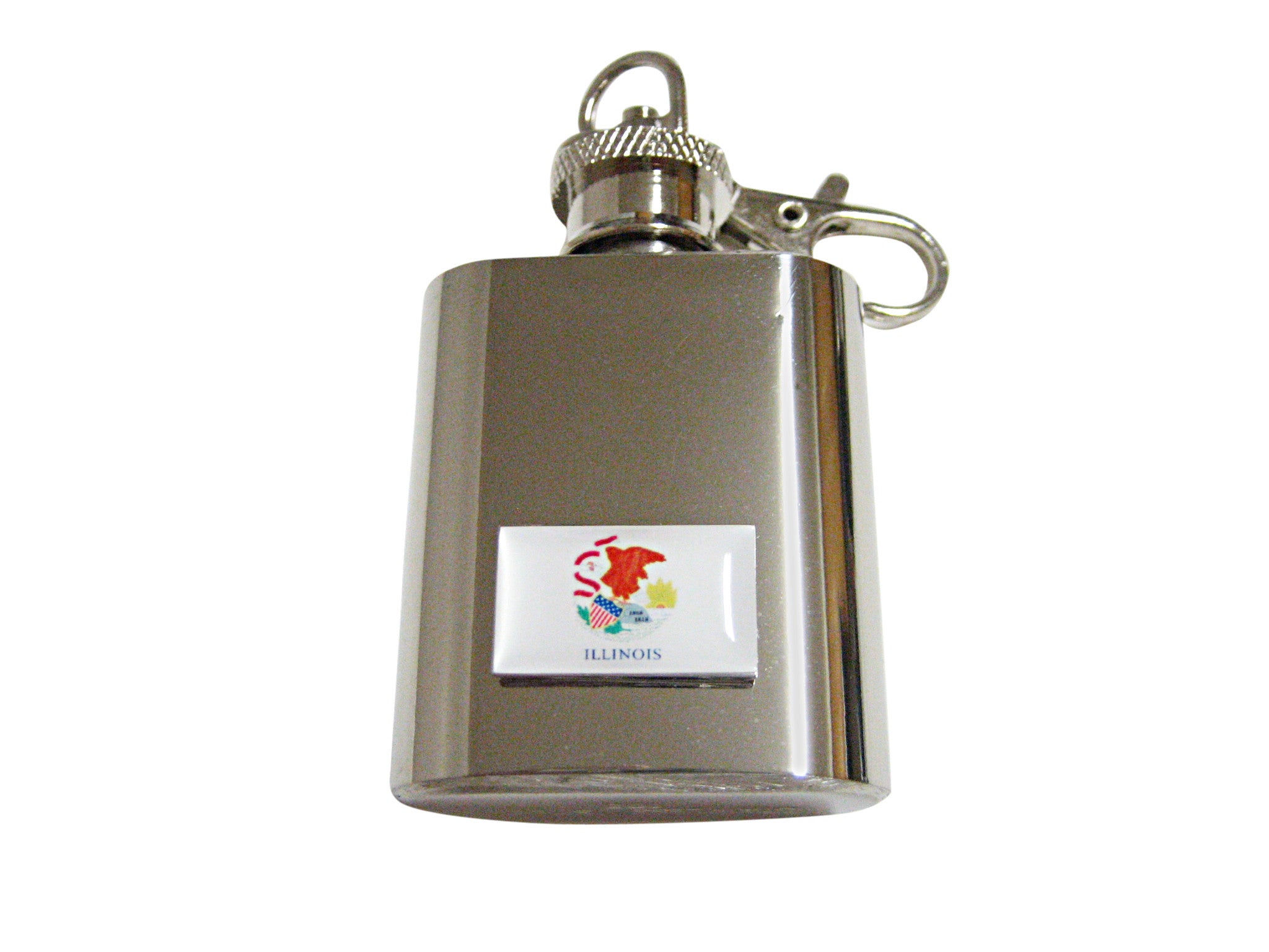 Illinois State Flag Pendant 1 Oz. Stainless Steel Key Chain Flask