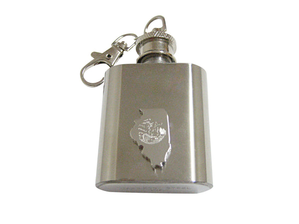 Illinois State Map Shape and Flag Design 1 Oz. Stainless Steel Key Chain Flask