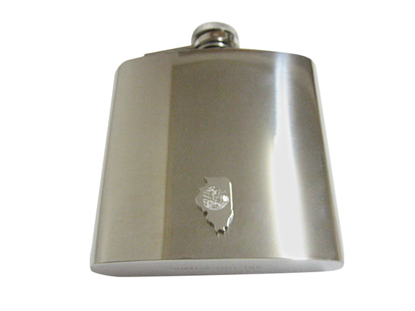 Illinois State Map Shape and Flag Design 6oz Flask