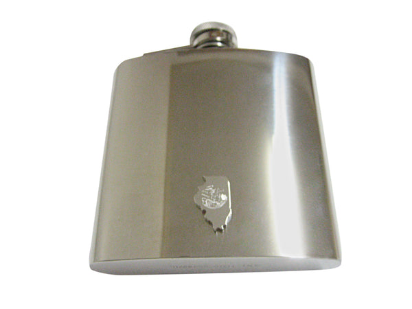 Illinois State Map Shape and Flag Design 6 Oz. Stainless Steel Flask