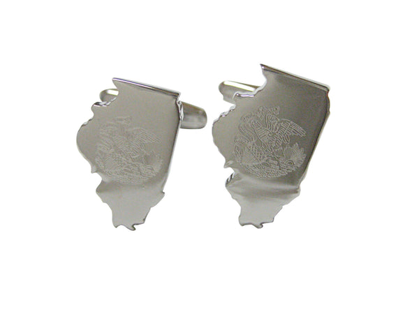 Illinois State Map Shape and Flag Design Cufflinks