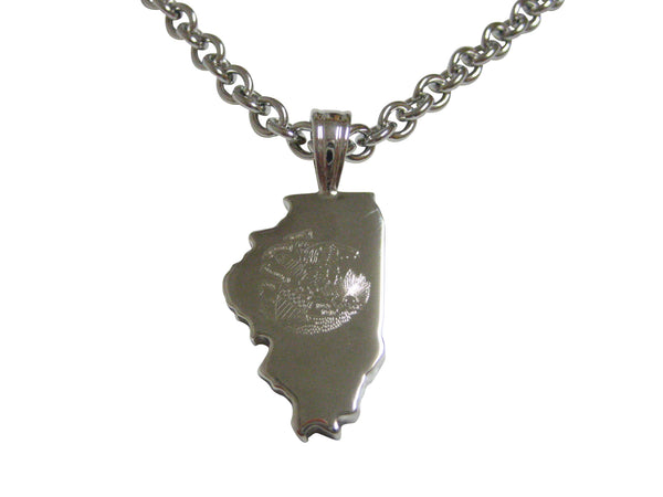 Illinois State Map Shape and Flag Design Pendant Necklace