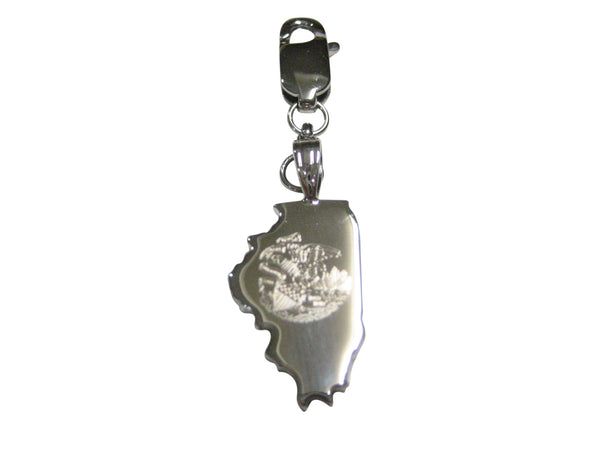 Illinois State Map Shape and Flag Design Pendant Zipper Pull Charm