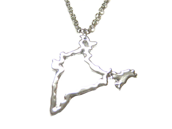 Silver Toned India Map Outline Pendant Necklace