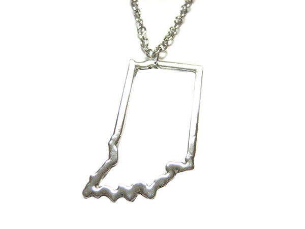 Silver Toned Indiana State Map Outline Pendant Necklace