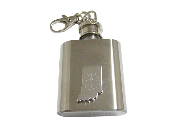 Indiana State Map Shape and Flag Design 1 Oz. Stainless Steel Key Chain Flask