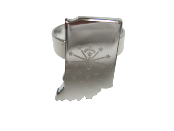 Indiana State Map Shape and Flag Design Adjustable Size Fashion Ring