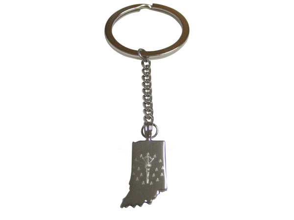 Indiana State Map Shape and Flag Design Pendant Keychain