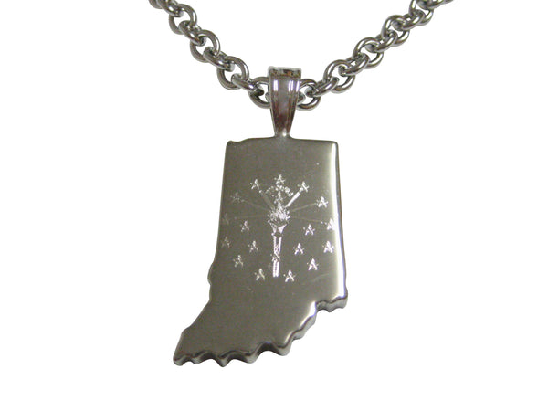 Indiana State Map Shape and Flag Design Pendant Necklace